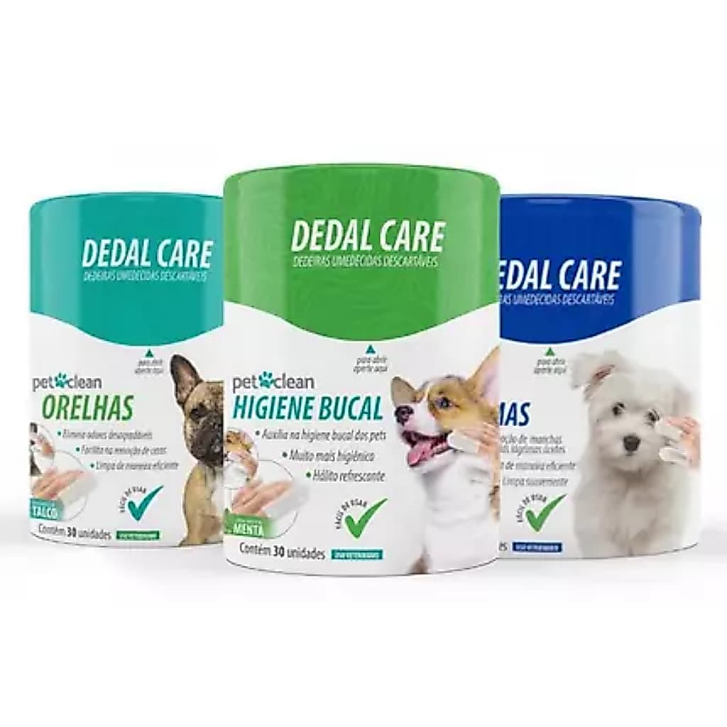 Dedeiras Higiênicas Descartáveis Dedal Care Cuidado Bucal, Limpa Orelhas e Limpa Lágrimas Cães e Gatos 30UNI - Pet Clean