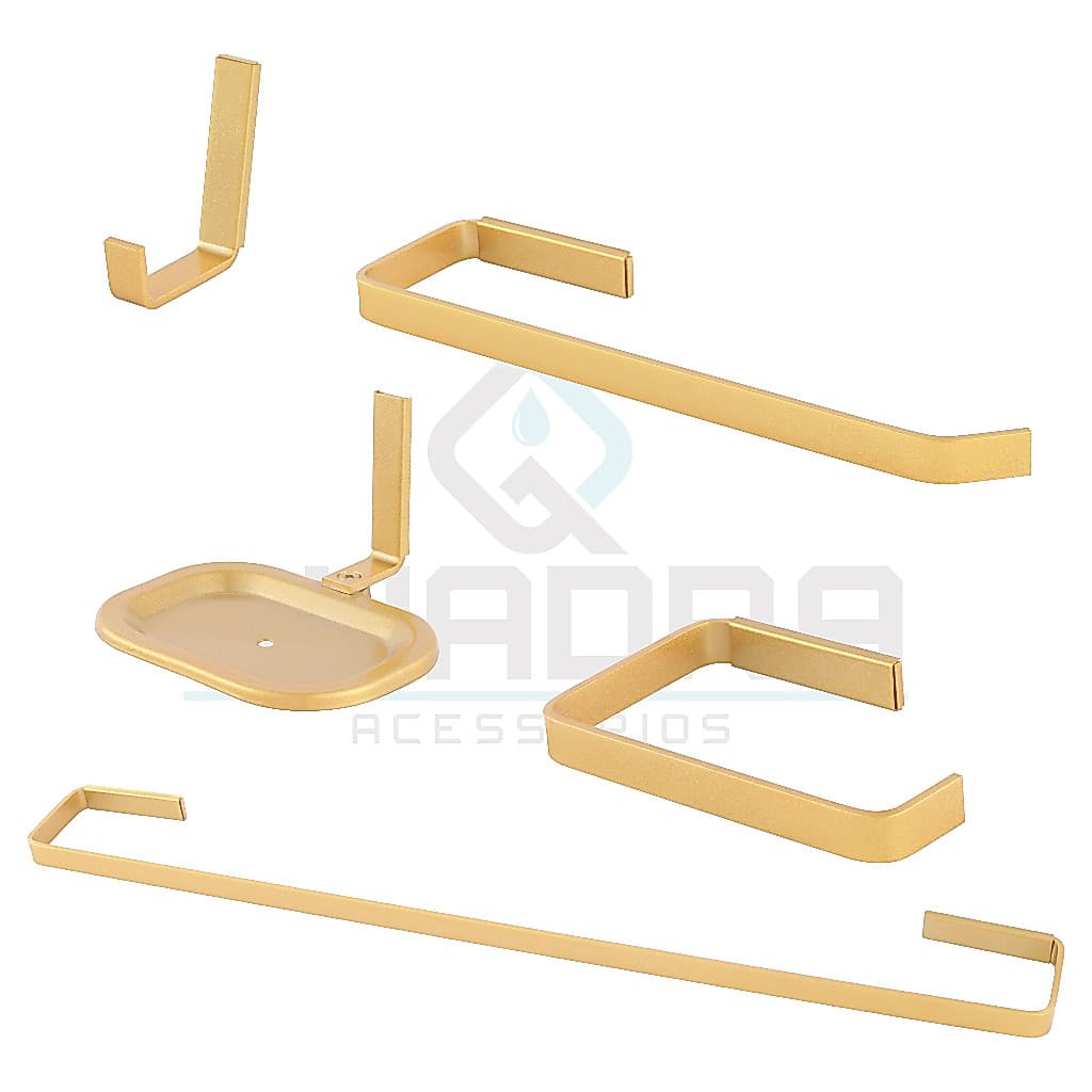 Kit Acessórios para Banheiro 5 peças Dourado Quadrado