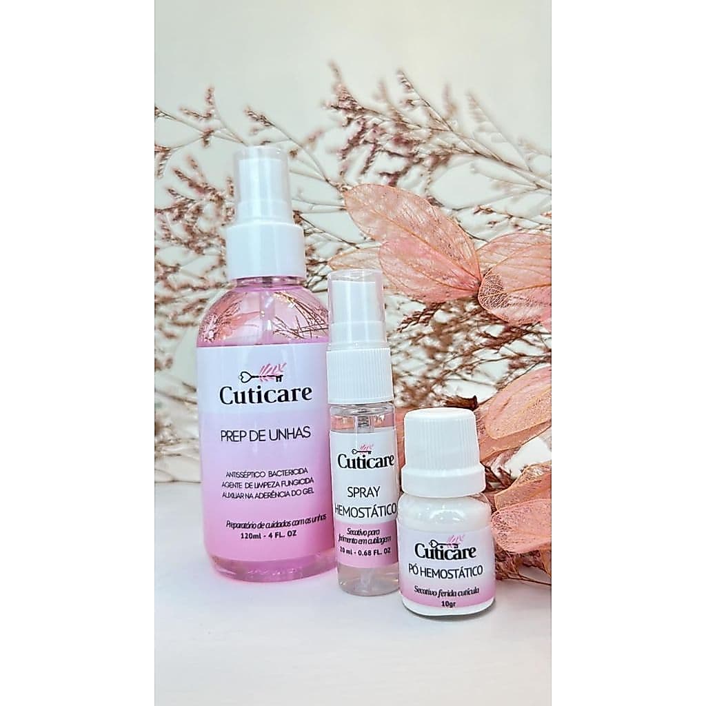 Kit Completo para Cuidados com Cutículas  CUTICARE  – Pó Hemostático, Spray Hemostático e Prep