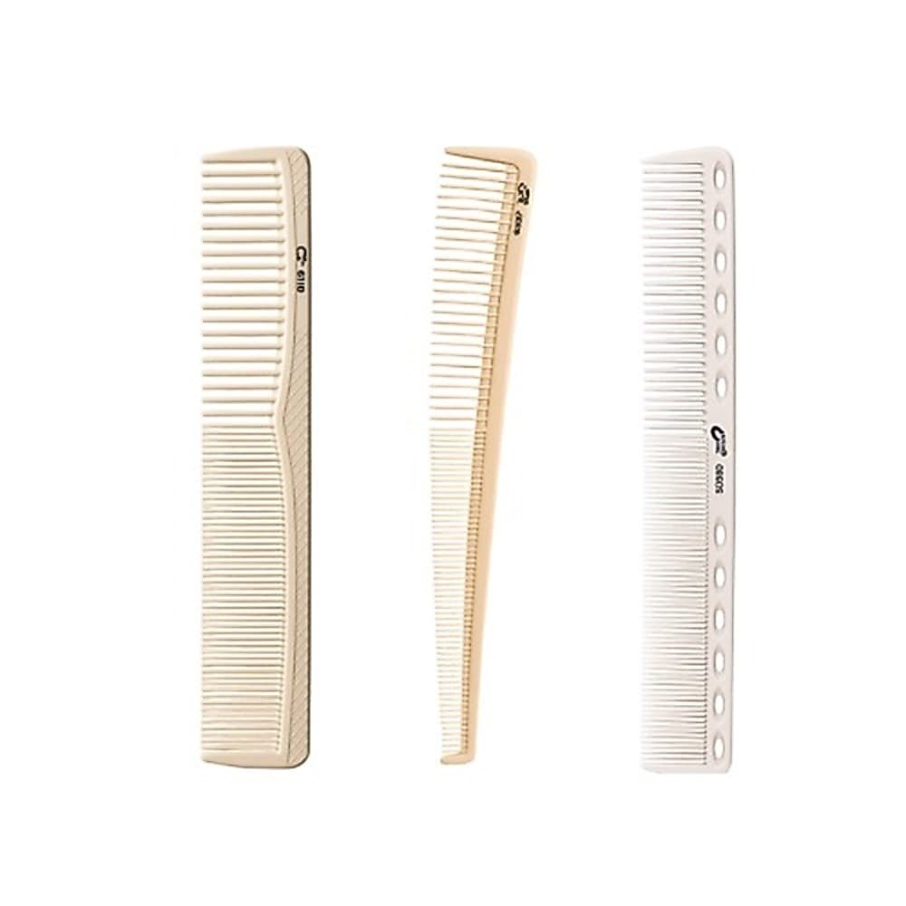 Kit 3 Pentes de Cortar Cabelos e barba Branco Carbono Professional Barbeiro