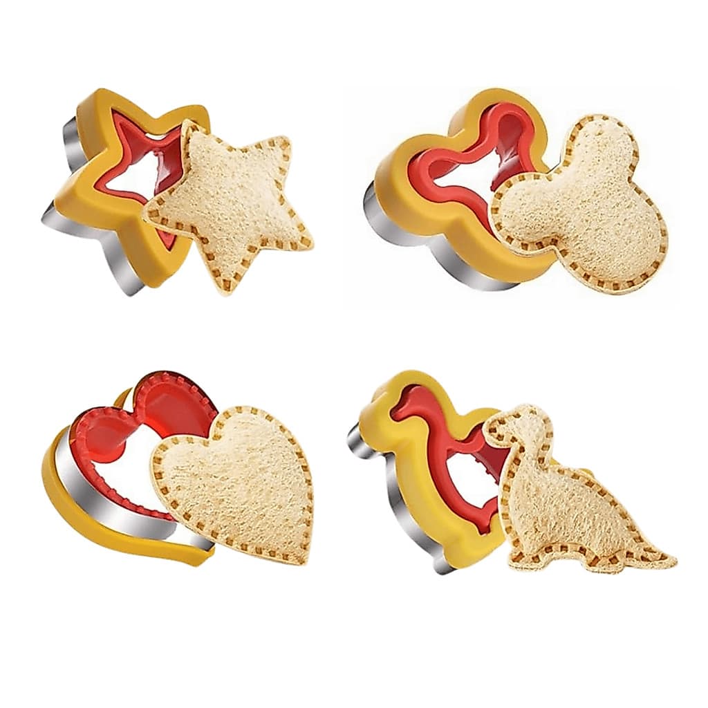 Cortador de Sanduíche Biscoito em Inox Desenhos Dinossauro Mickey Coração Estrela Frutas Pão