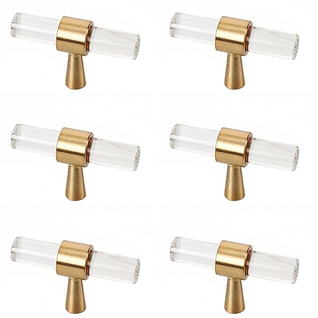 Kit 6 Puxadores Cristal Vidro De Armário Em Forma De T Lindo