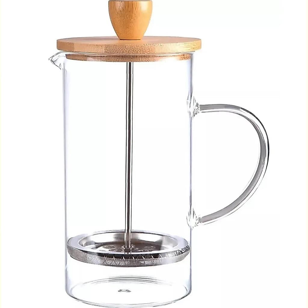 Cafeteira Prensa Francesa De Vidro Tampa Bambu 350ml Chá Prensa Cremeira Café Aço Inoxidável Leite