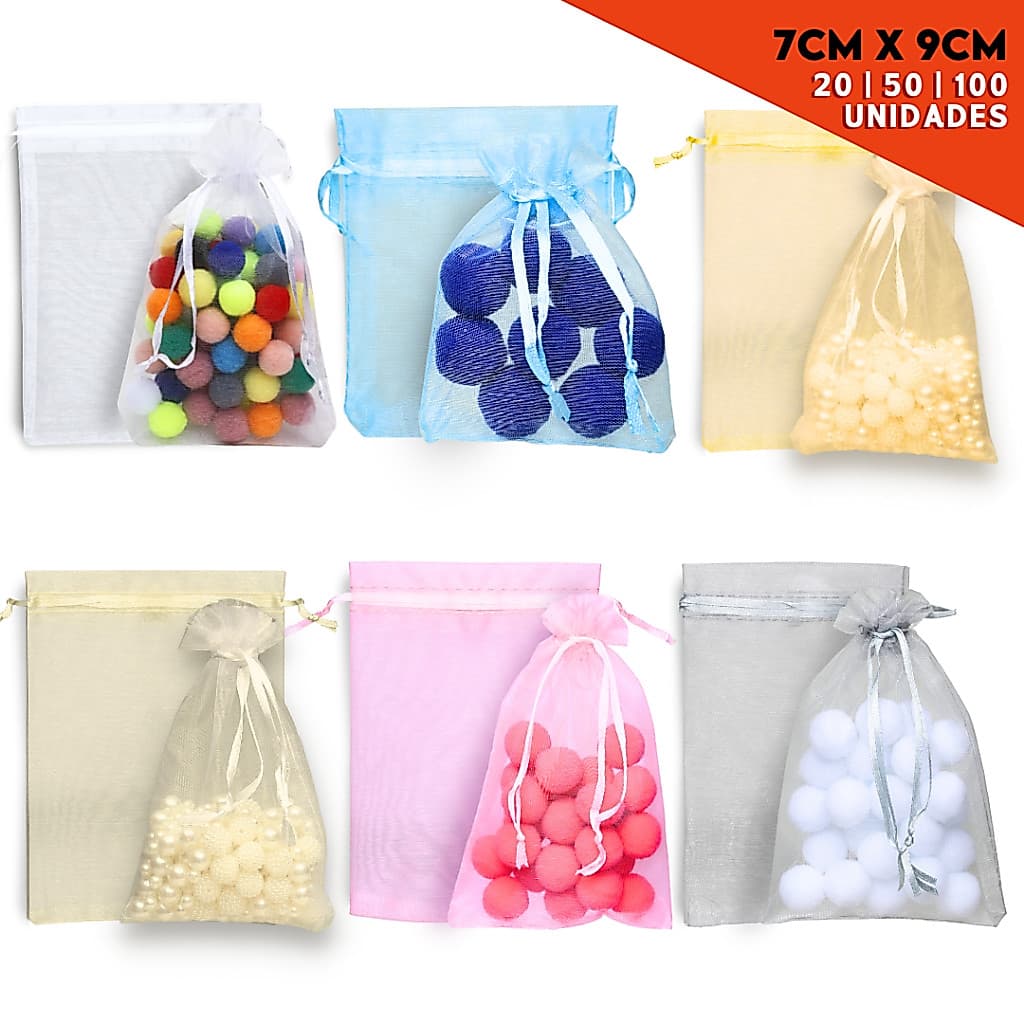 Saco Organza - Saquinho Para Lembrancinha Diversas Cores 7x9 - Com 10 / 20 / 30 / 50 / 100 Unidades - MGX