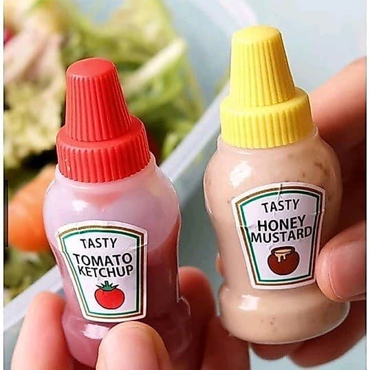 Kit com 2 Mini Porta Molho Salada Marmita Lancheira Ketchup Mostarda