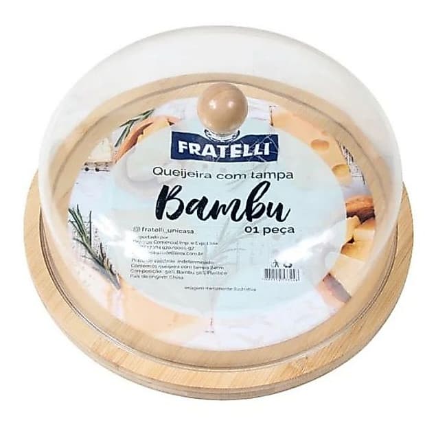 Queijeira Redonda de Bambu com Tampa de Acrílico 24cm