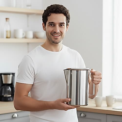 Jarra em Inox 2L com Tampa e Separador de Gelo – Ideal sucos, leite e agua Modelo Moderna, Elegante e Funcional