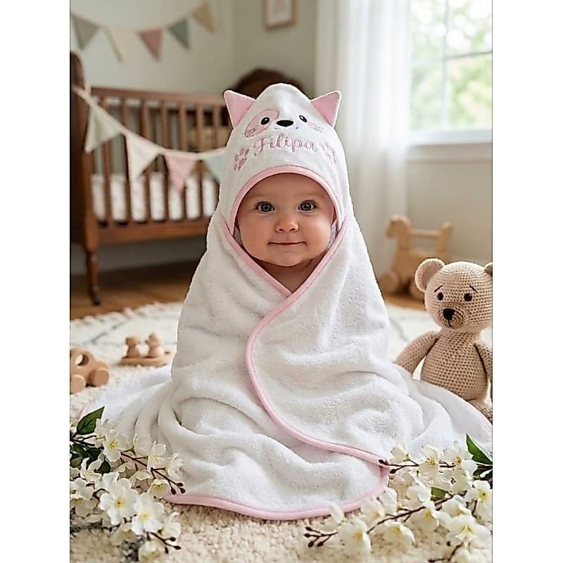Toalha De Banho Bebê Com Capuz Personalizada Bordada Nome  Forrada  Luxo Enxoval  personalizada bichinho algodão forrada