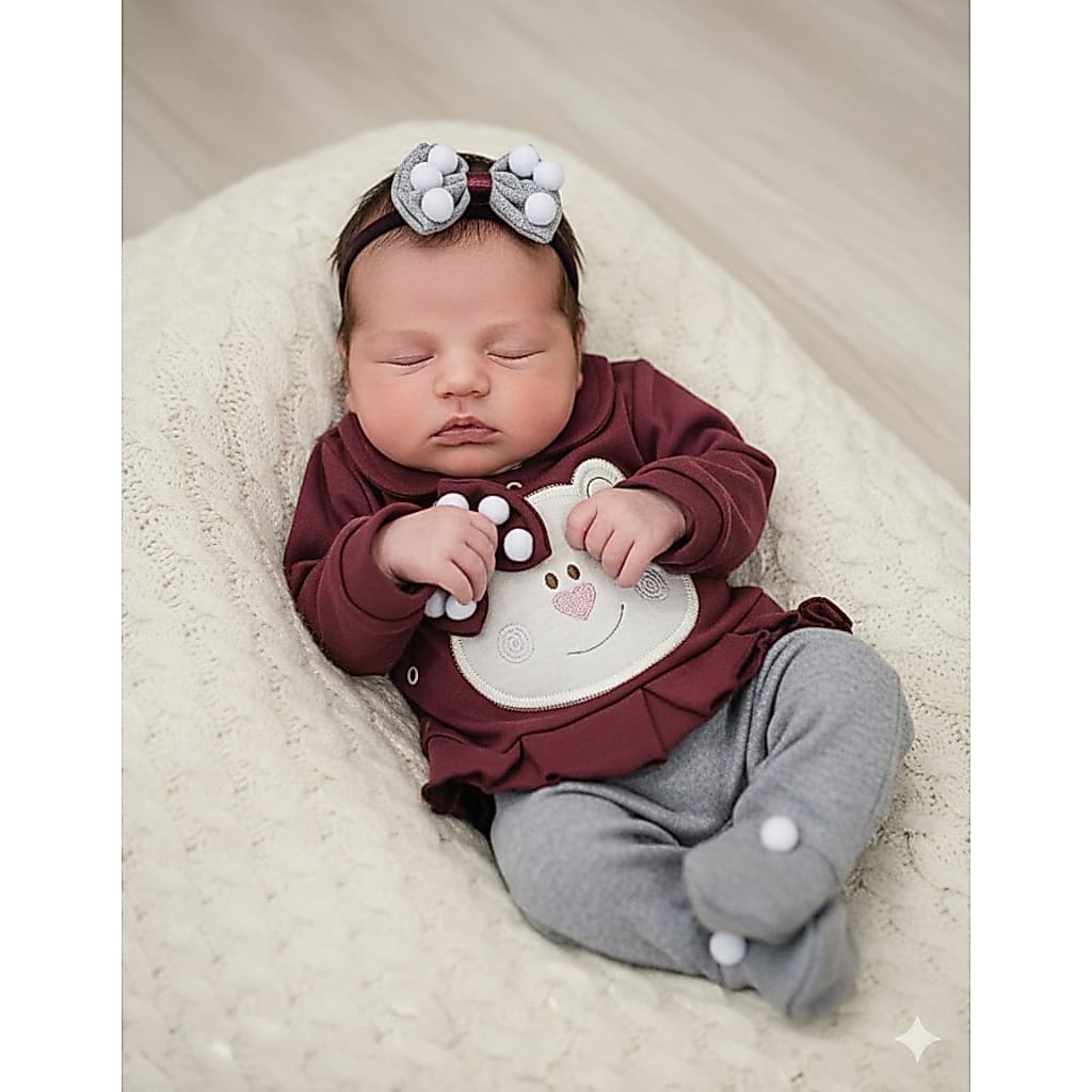 Macacão Manga Longa Menina Carinho Baby Cecília Bordado