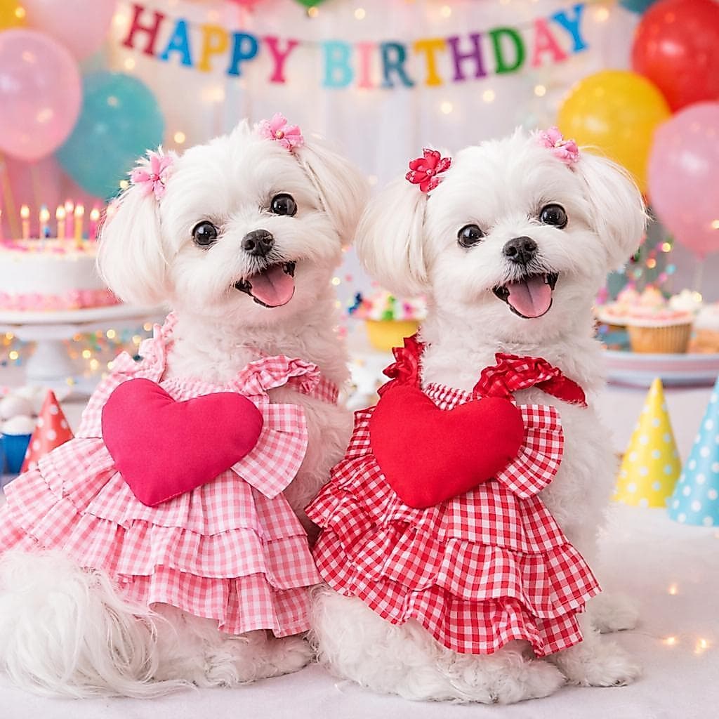 Vestido Roupinha Pet Gato e Cachorro Vestido Xadrez Coração Babado Princesa Porte Pequeno Elegante