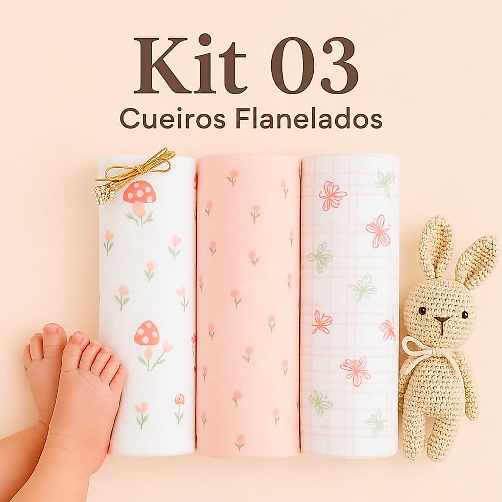 Kit  Com 03 Peças Cueiros de Bebê Flanelado Pano Fralda Macio Confortável 80x80cm Enxoval Presente