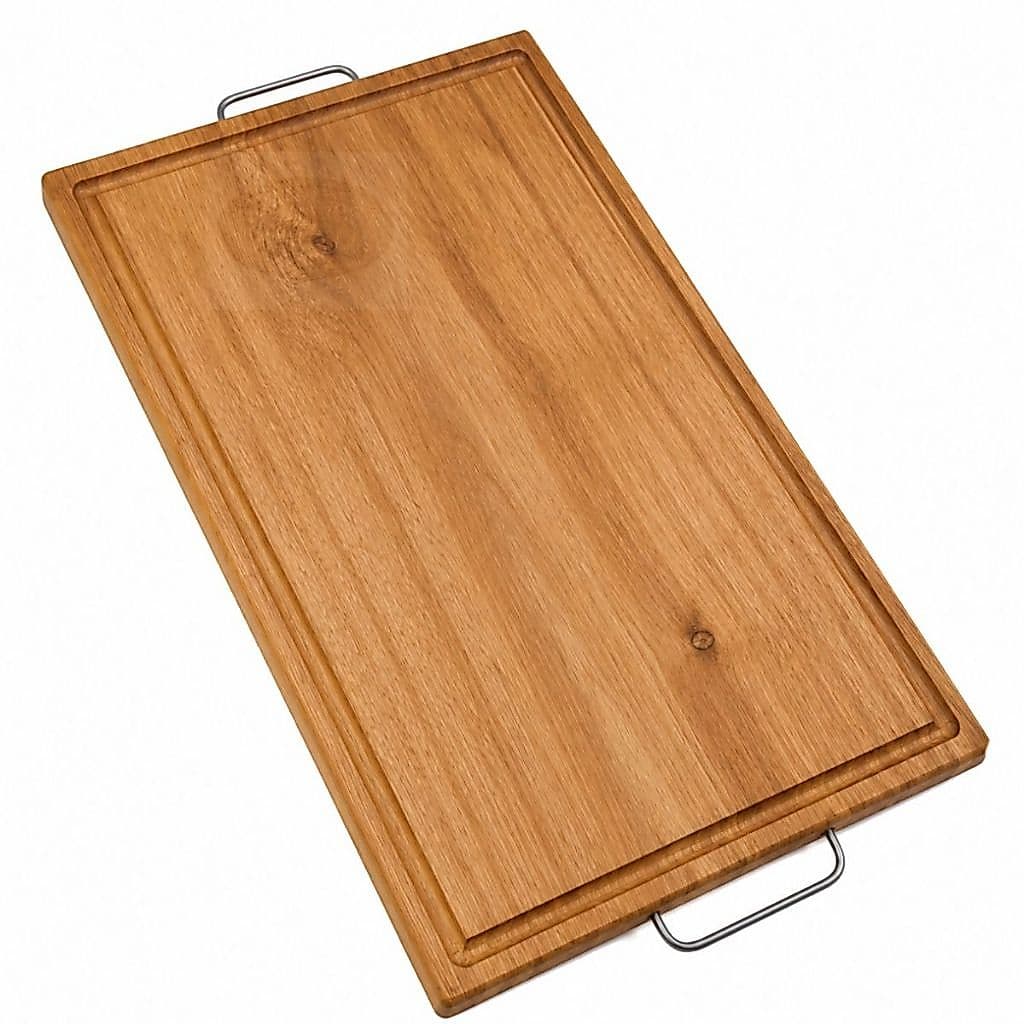 Tábua de Carne Madeira com Canaleta e Alça Tábua para Churrasco e Corte Profissional 34x21x1,5cm