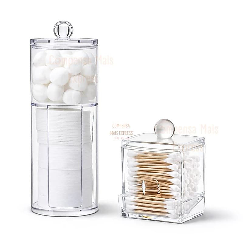 kit 2 Potes Cotonete e Algodão Maquiagem 2 em 1 Cosméticos para Limpeza de Pele