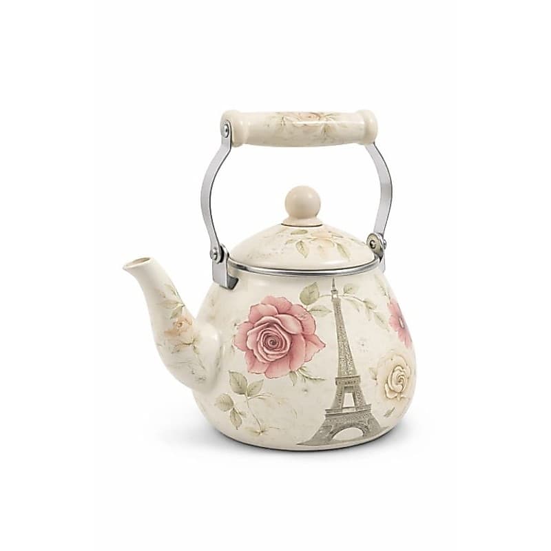 Chaleira Esmaltada Vintage Decorada Com Indução 1,5 Litros Bule Retrô Café Chá