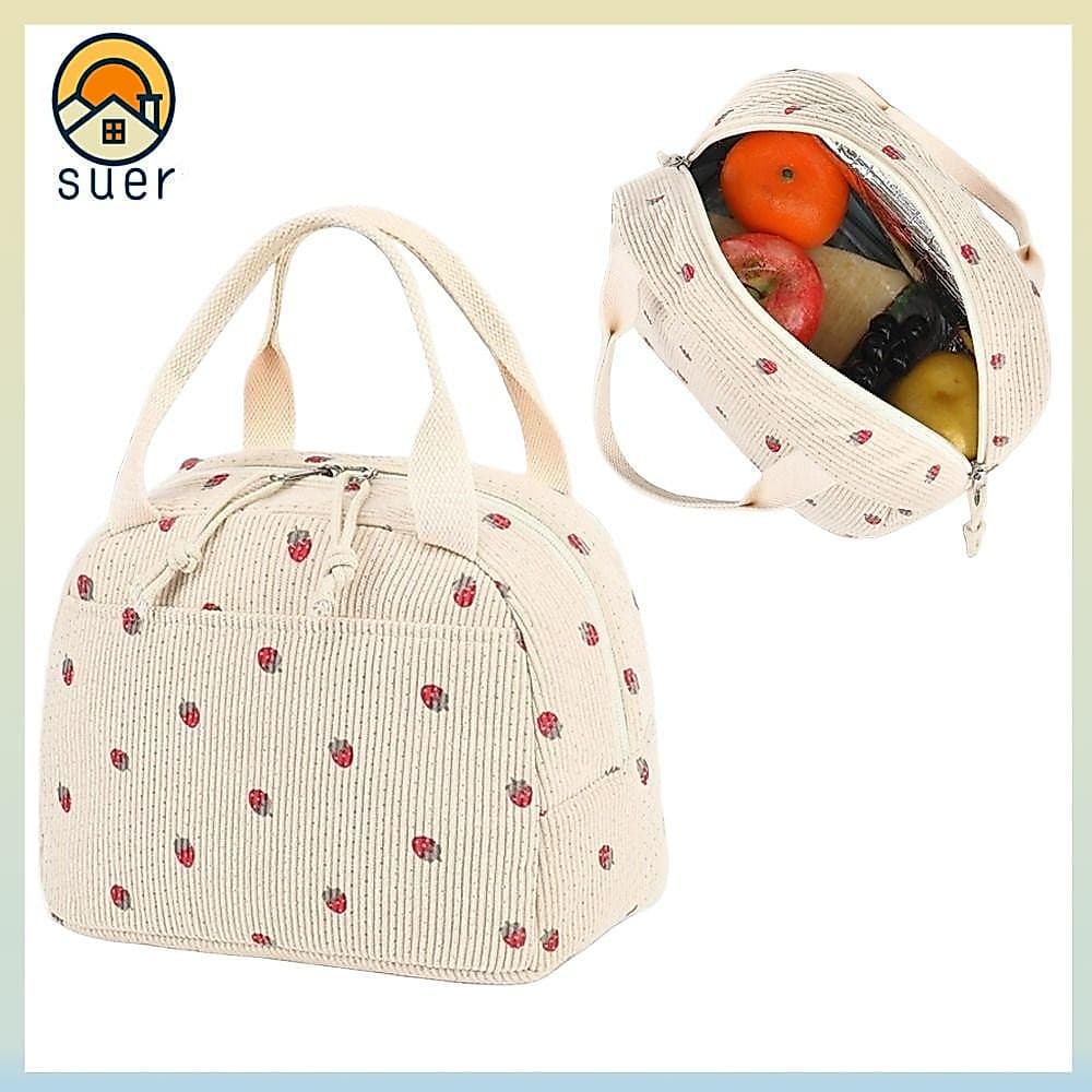 Bolsa De Almoço SUEBR , Lancheira Com Padrão De Morango Design Isolado , Comida Reutilizável De Veludo