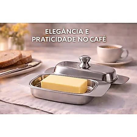 Manteigueira com Tampa Inox Porta Manteiga Elegante Resistente Fácil Limpeza Cozinha Premium