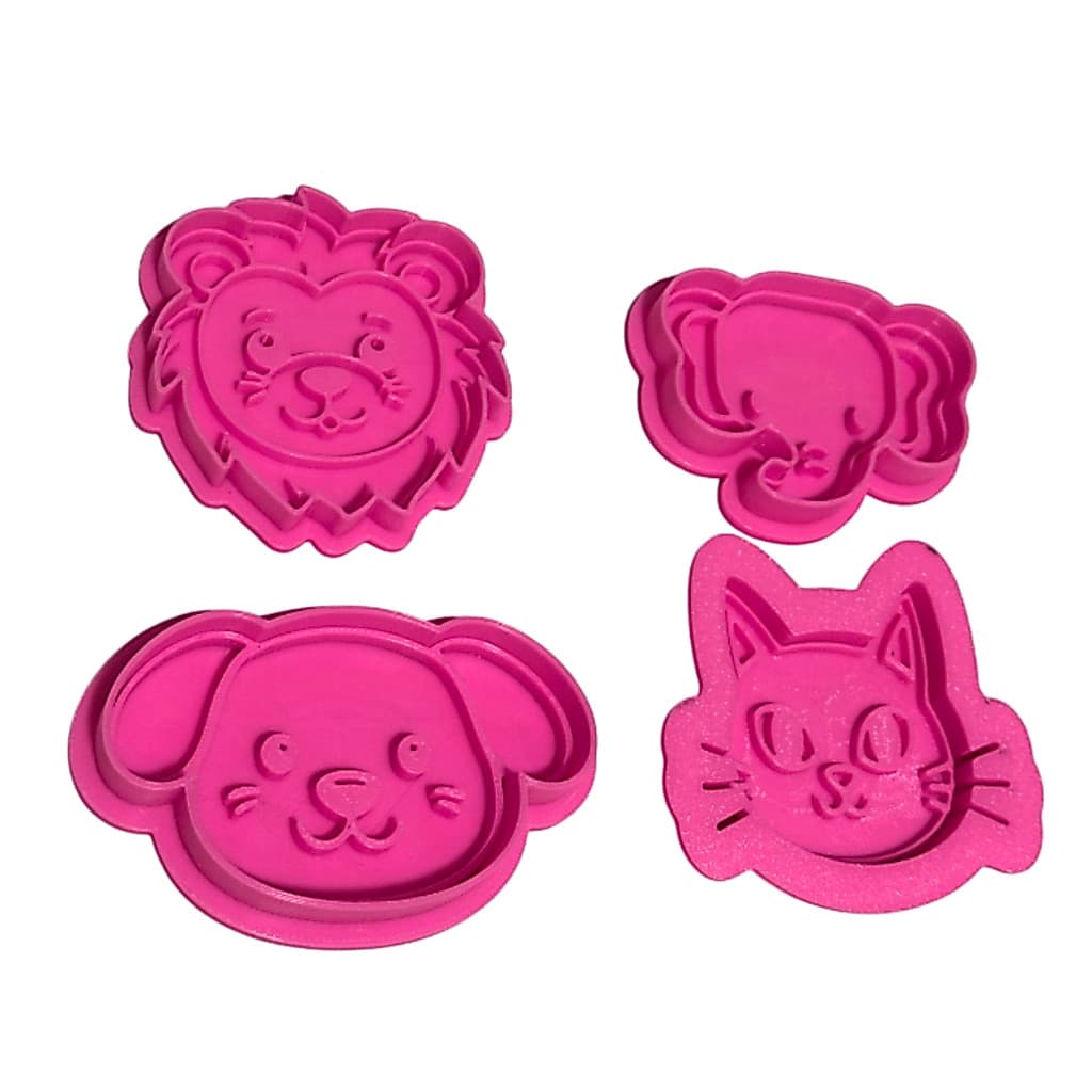 Kit 4 Molde Biscoito Animal Infantil Rosa Cozinha Plastico