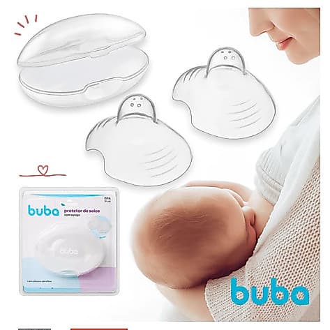 Protetor de Seios com Estojo - Bico em Silicone Para Amamentação com 2 Unidades Buba