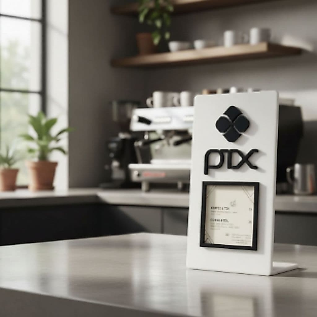 Placa Pix Em Acrílico Espelhado QrCode Display De Mesa Balcão