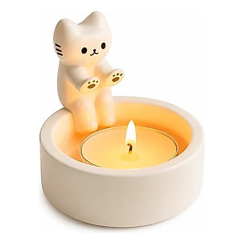 Castiçal Gatinho Cerâmica 6cm Decorativo Porta Vela Fofo Min