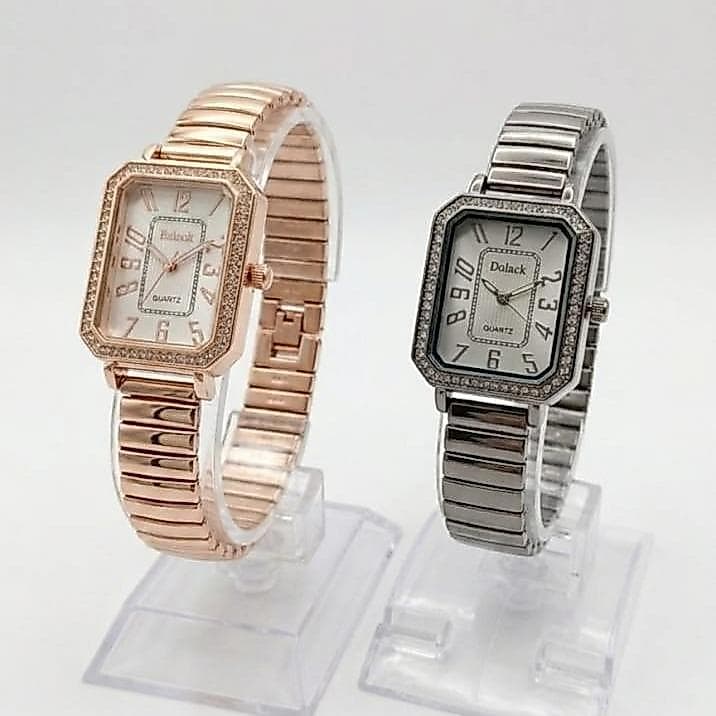 Relógio Feminino Quadrado Quartz Com Strass Pulseira Inox de Mola