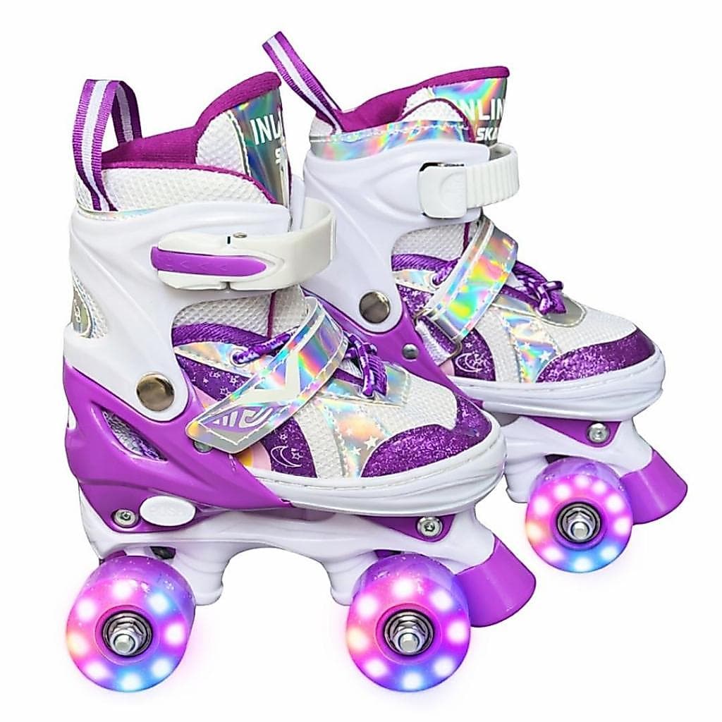 Patins Lindo Arco Íris Quad  Rainbowstars com LED em todas as rodinhas + Bolsa Top