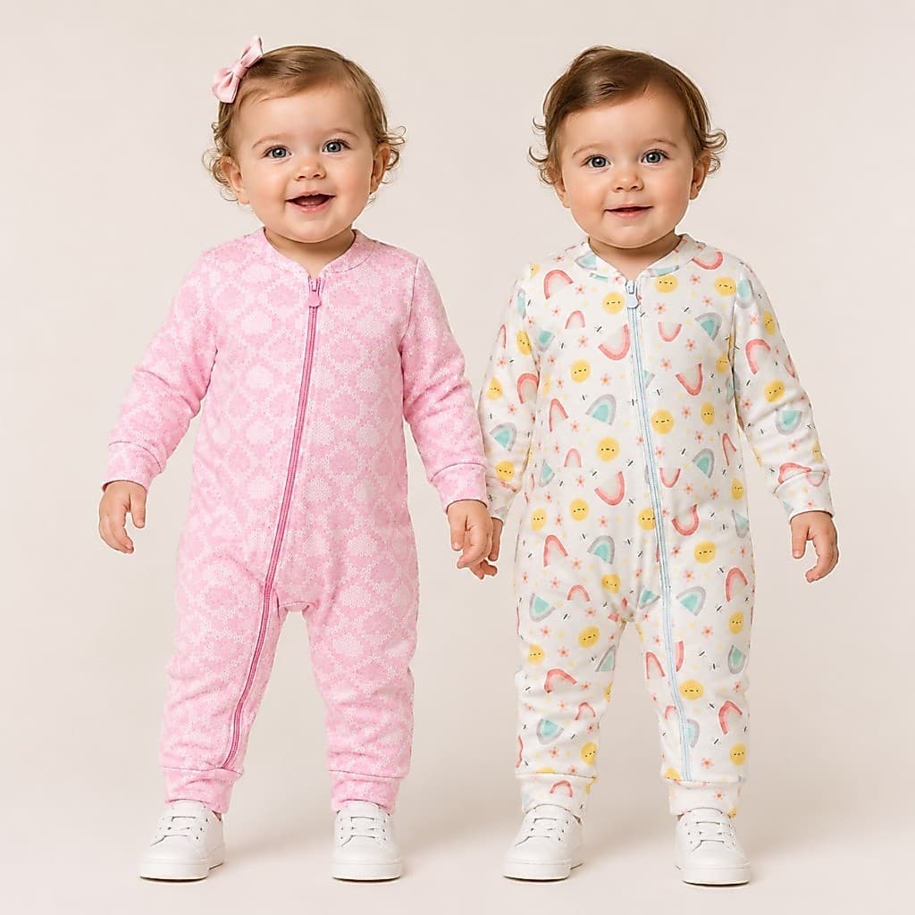 Macacão Bebê Menina Soft Inverno Quentinho com Zíper Frontal Estampado Fofo | Roupa de Frio Infantil P ao G