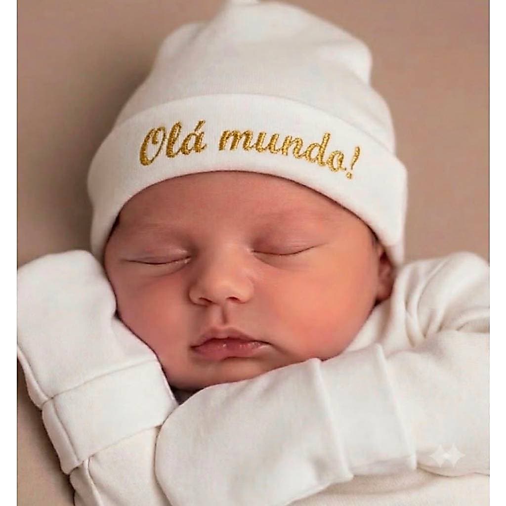 Touca e Luvas  Maternidade com Frases Bordadas