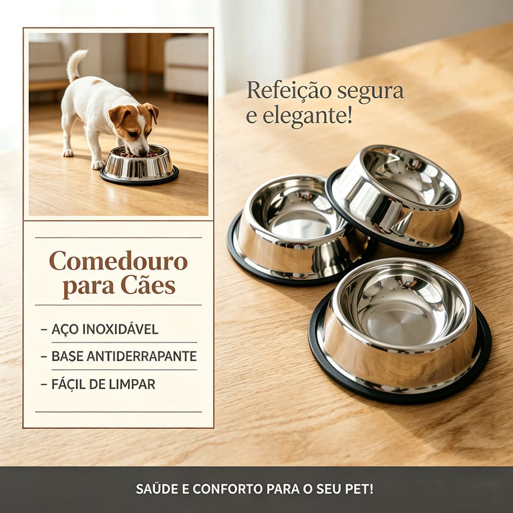 2pcs Pote Comedouro Inox Pet Anti Derrapante para Cachorro e Gato - Tigela