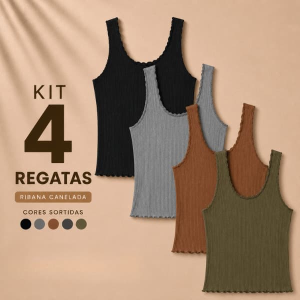 Kit 4 Regata Feminina Ribana Canelada Básica Blusa Casual Premium Blusinha Camiseta Dia a Dia Confortável