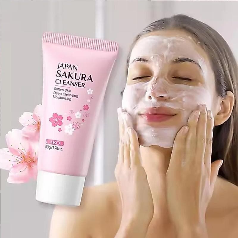 LAIKOU Sakura Limpador Suave Limpeza Profunda Controle De Óleo Hidratante Encolher Poros Rosto Cuidados Com A Pele 50g D