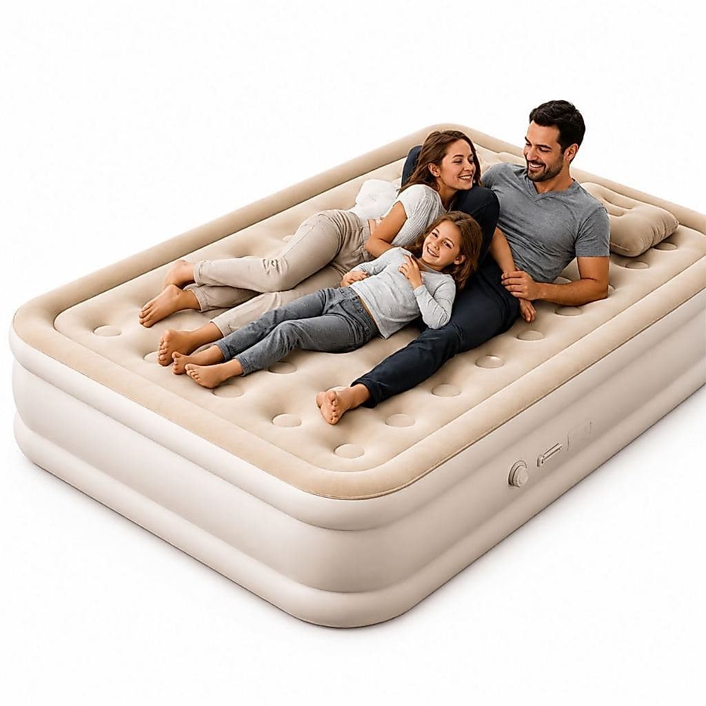 Colchão Inflável King 180x200x40cm com Bomba Interna Removível 4000mAh e Travesseiro