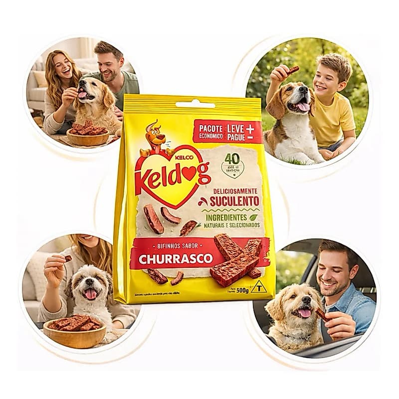Petisco Snack Bifinho Para Cães Criadores Keldog Sabor Churrasco 500g Kelco