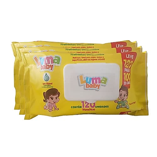 Kit C/3 Toalhas Umedecidas Luma Baby com 120 Unidades