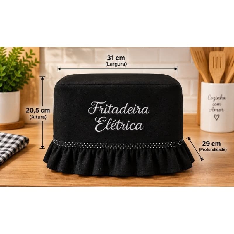 Capa fritadeira a óleo preto bordado