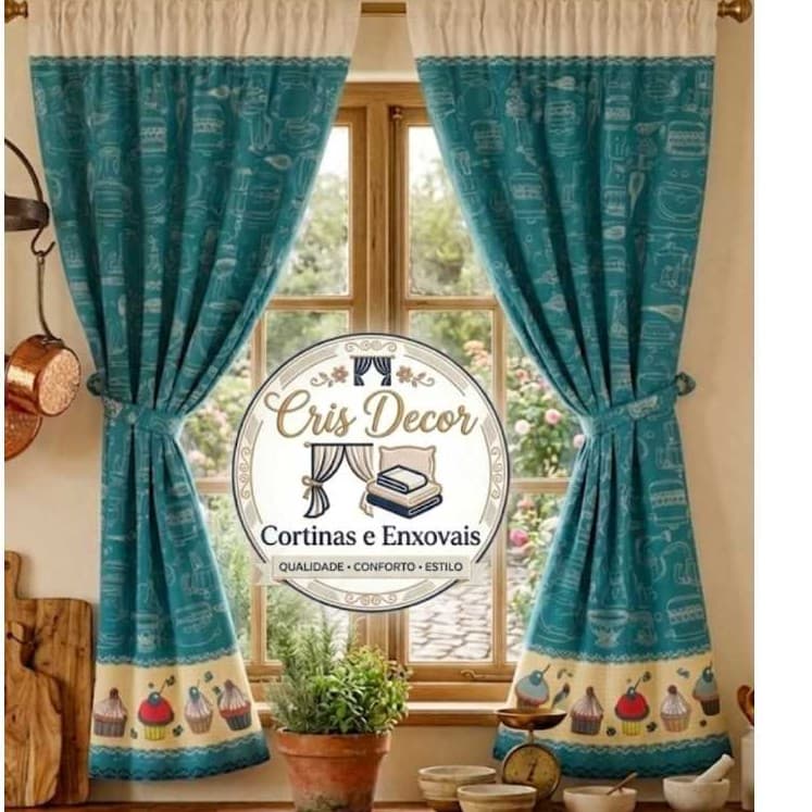 --PROMOÇÃO-- Cortina de Cozinha tecido oxford 2.00 x 1.40 sem ilhós