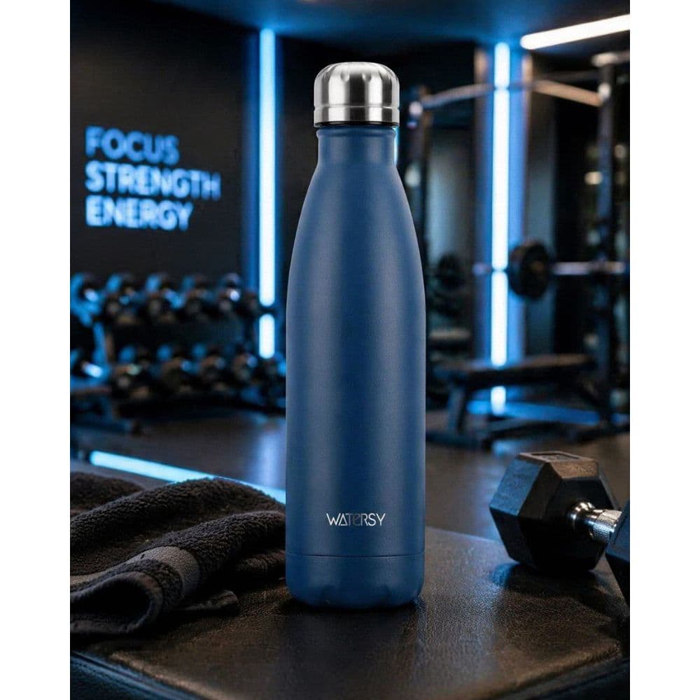 Garrafa Térmica 500ml Aço Inox - Azul Haz: 24h Gelada 12h Quente, Design Elegante Garrafa de Água Academia Escola
