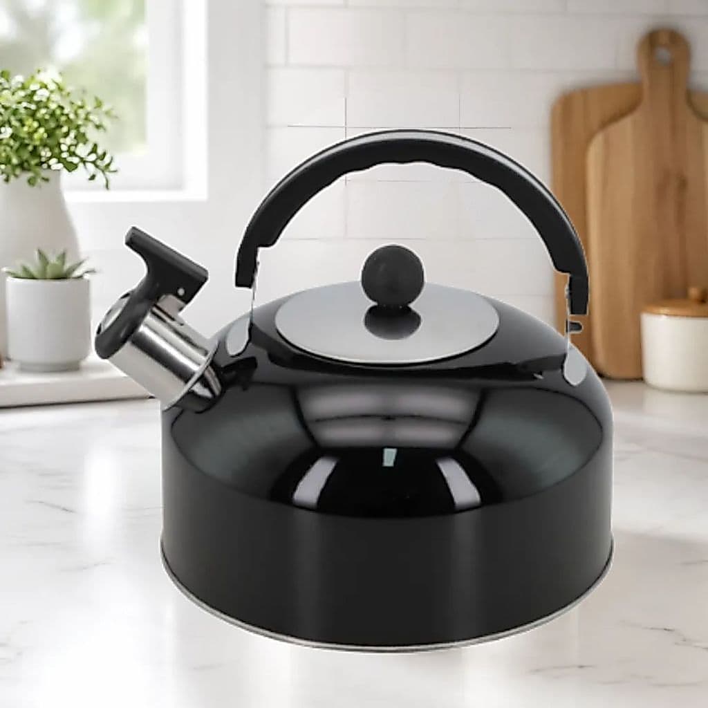 Chaleira com Apito 2L Aço Inox Alça Térmica Antitérmica para Café Chá Fogão Gás Elegante Resistente