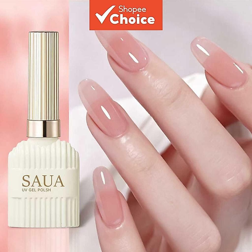 Esmalte em gel nude rosado translúcido, realça o brilho natural, cor natural clara, esmalte em gel neutro adequado para