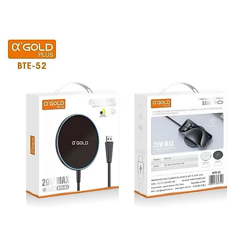 Carregador Por Indução Rapido e Sem Fio a'gold BTE-52