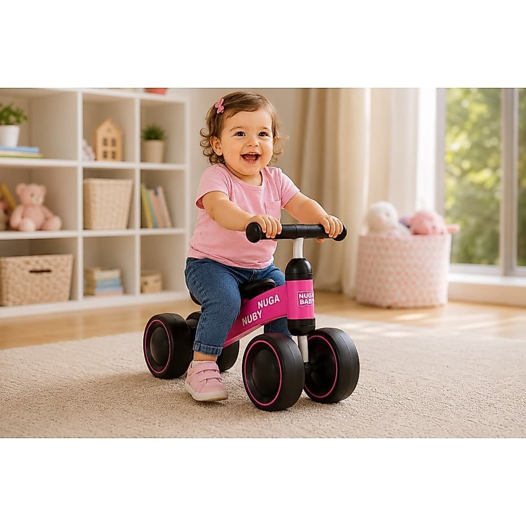 Bicicleta Infantil Sem Pedal Rosa 4 Rodas Equilibrio Treinamento Crianca