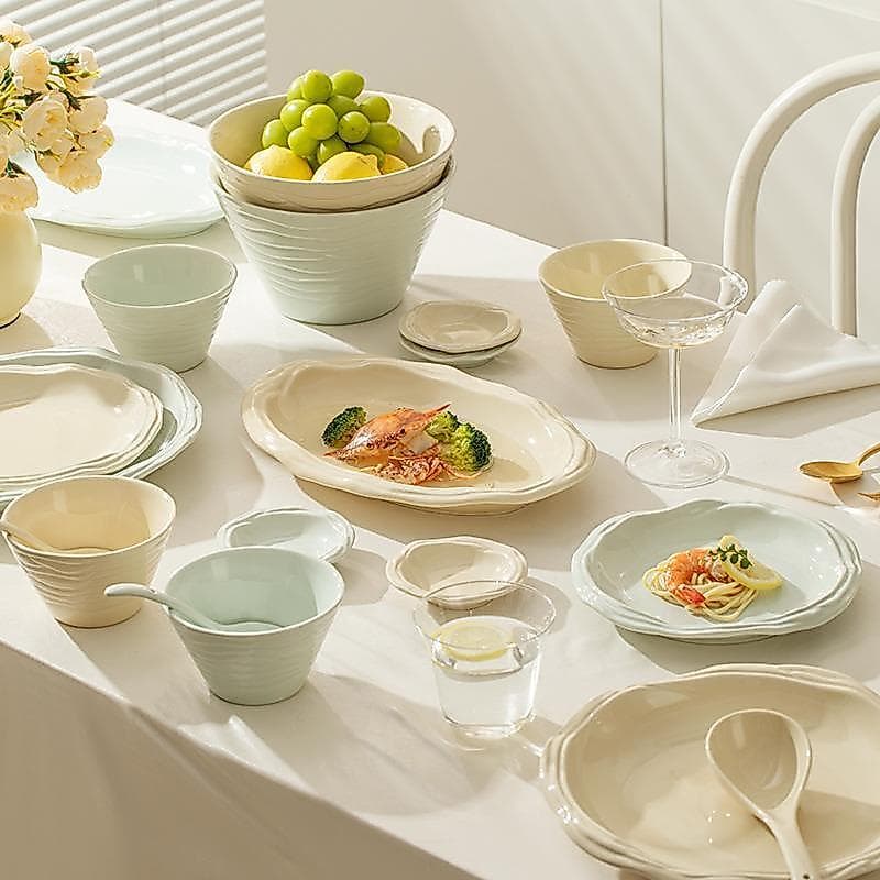Conjunto de pratos de alta qualidade, cor sólida, utensílios de mesa de cerâmica doméstica, prato de sopa, tigela de arr