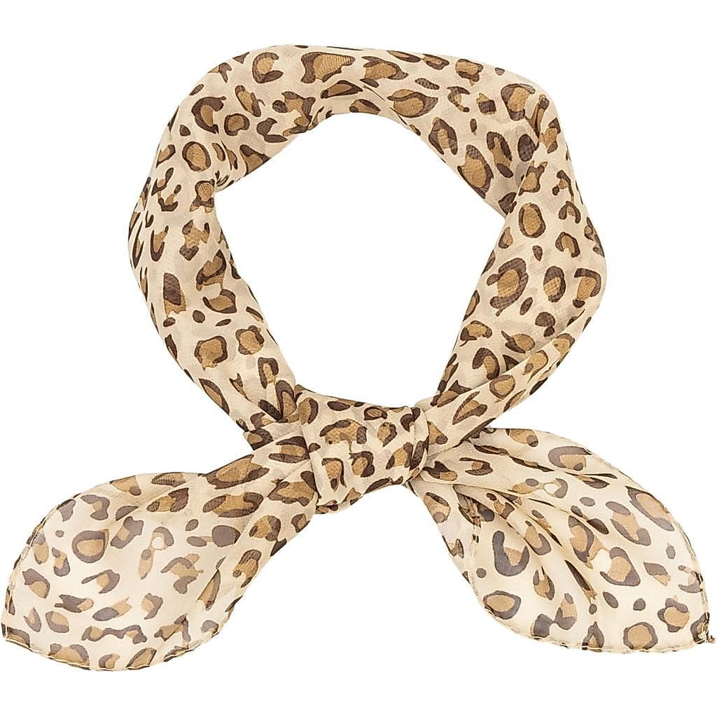 Lenço de Chiffon Leve com Estampa de Leopardo para Mulheres, Lenço Quadrado para Primavera e Verão, Acessório de Pescoço