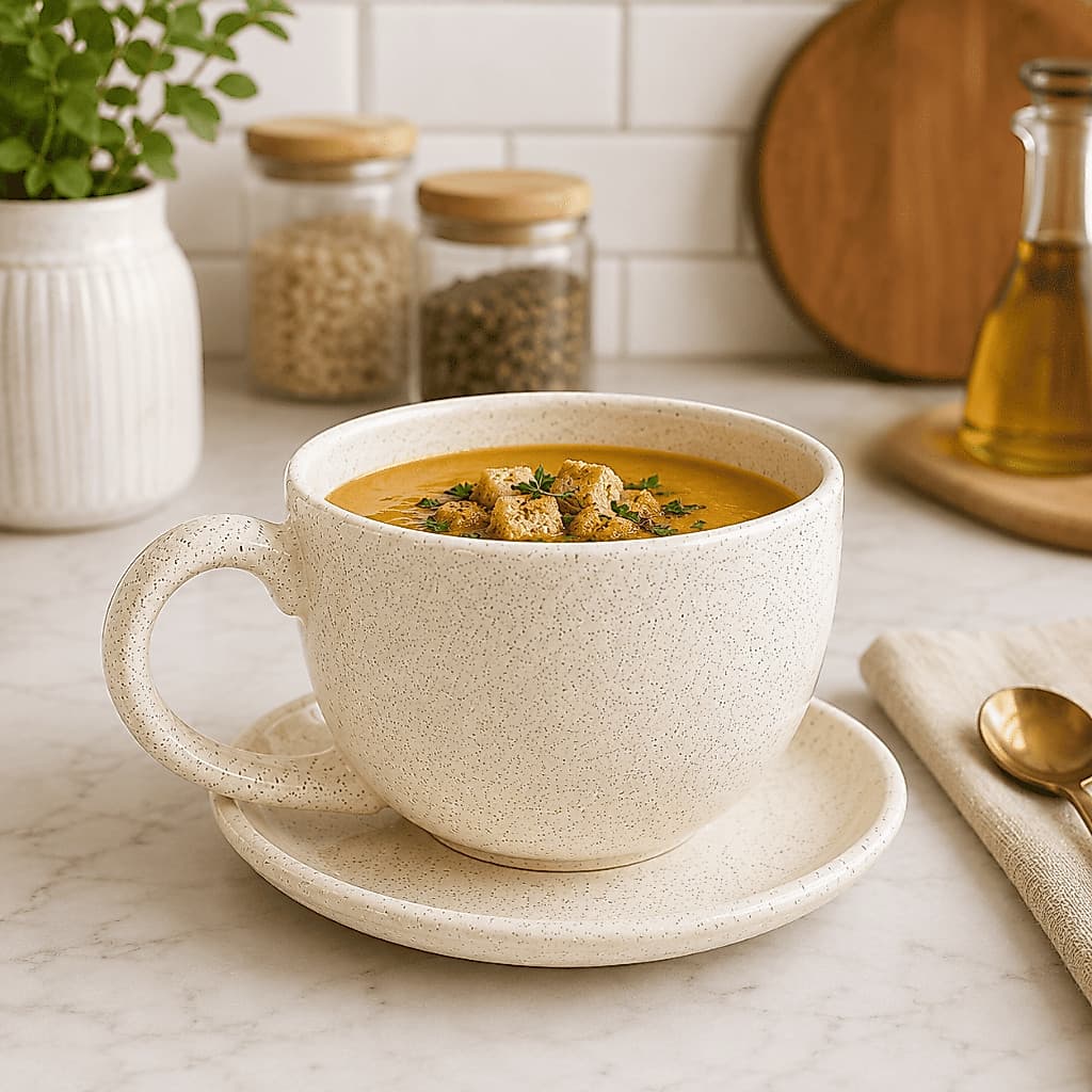 Xícara Consume Com Pires Decorada Para Caldos Sopas Em Cerâmica Pintado A Mão 700ml