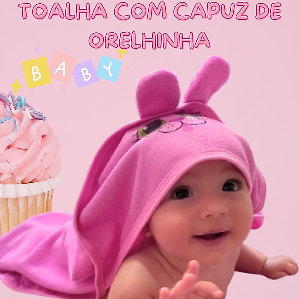 Toalha de Banho Bebê Capuz com Orelhinha Atoalhada Infantil Recém Nascido menino e menina
