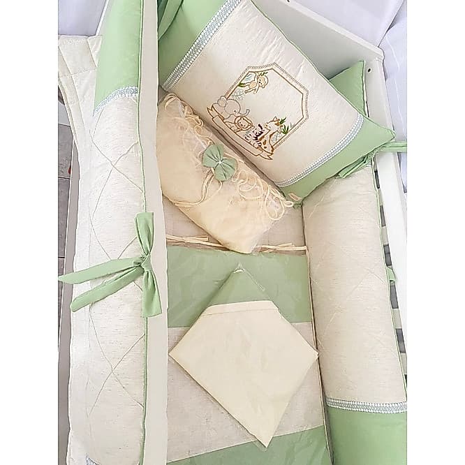 Kit Berço Americano Paris Safari 9 Peças Verde Erva Doce Com Linho