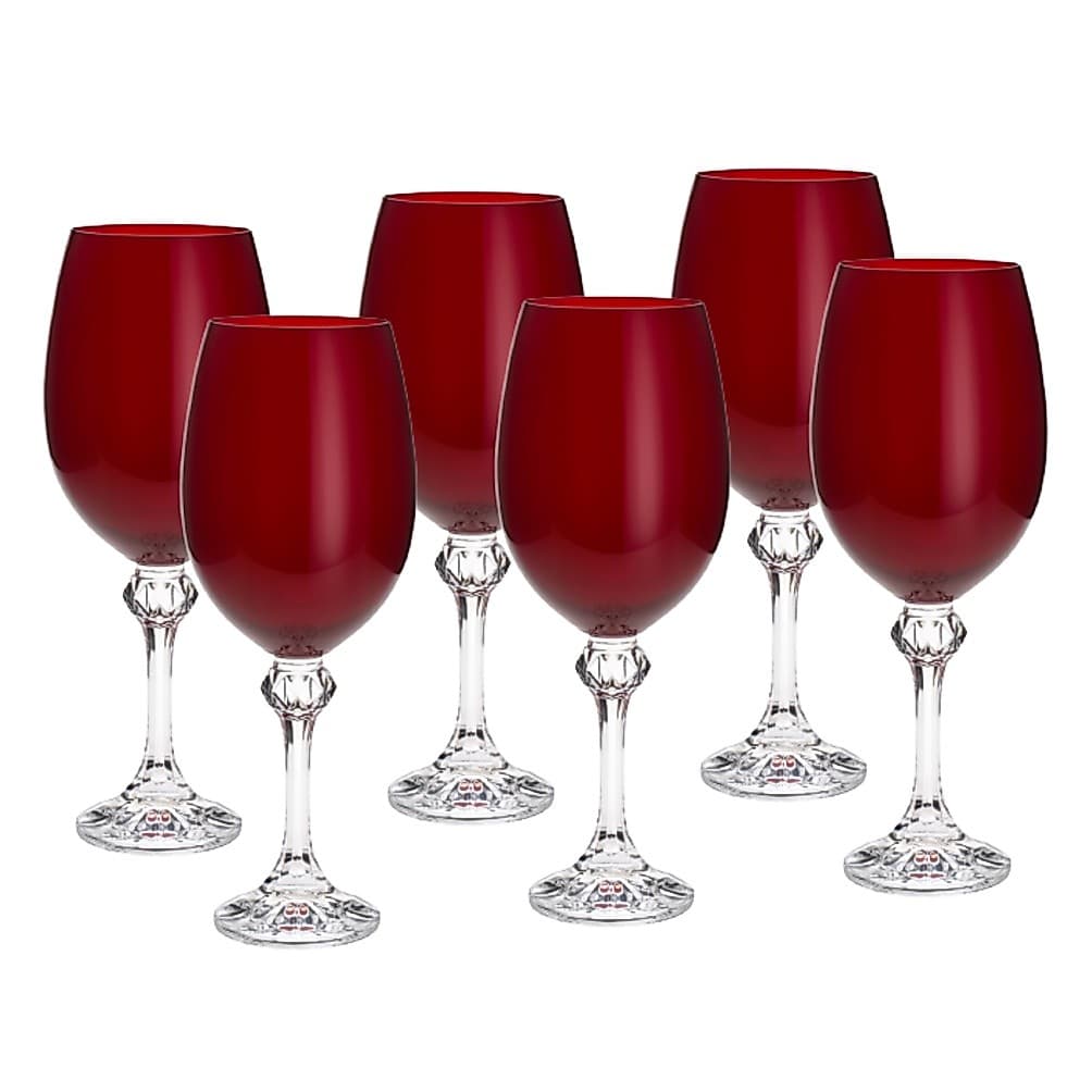 Conjunto 6 Taças de Cristal para Vinho Elisa Rubi 450ml Bohemia