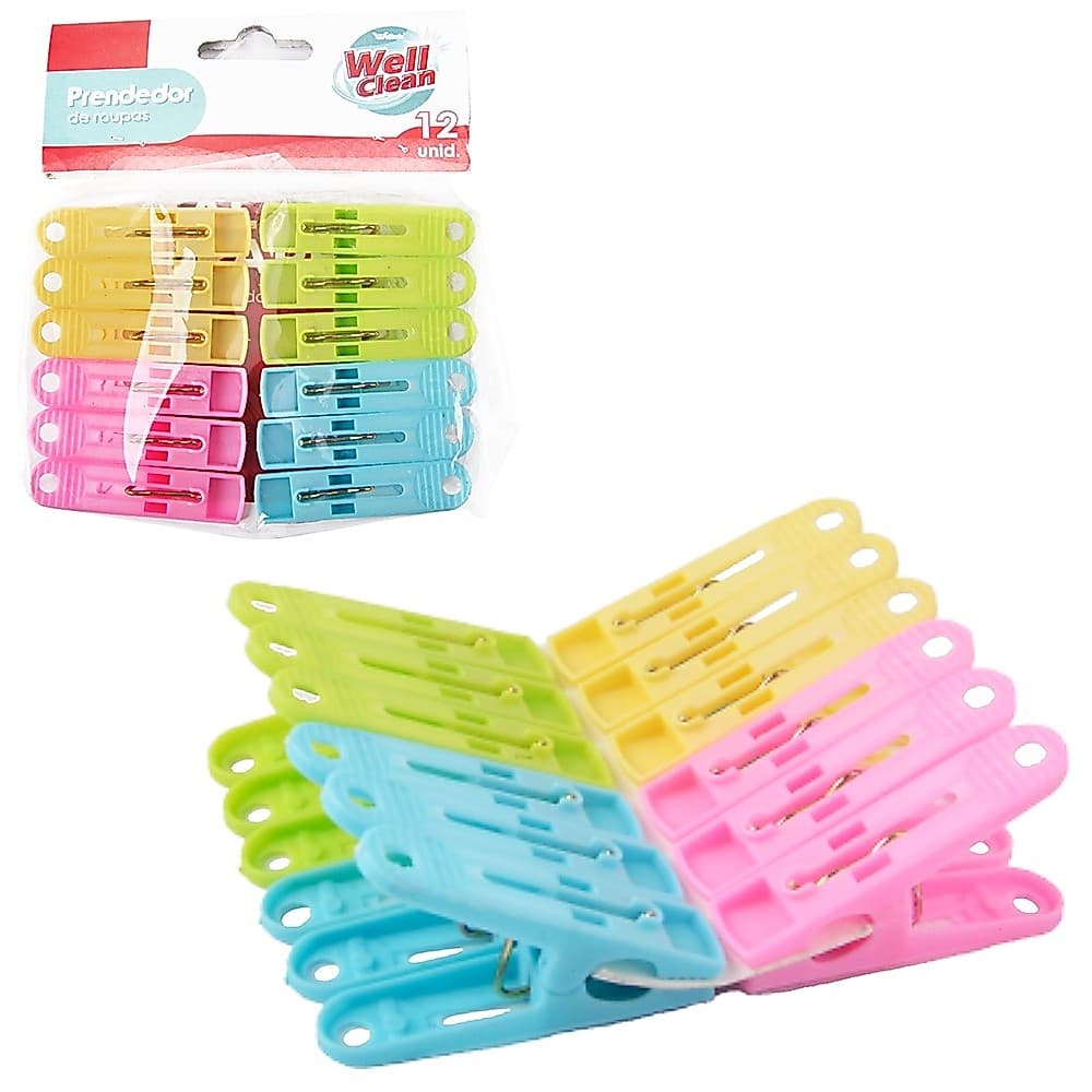 Prendedor De Roupa Plastico Colors Com 12 Pecas