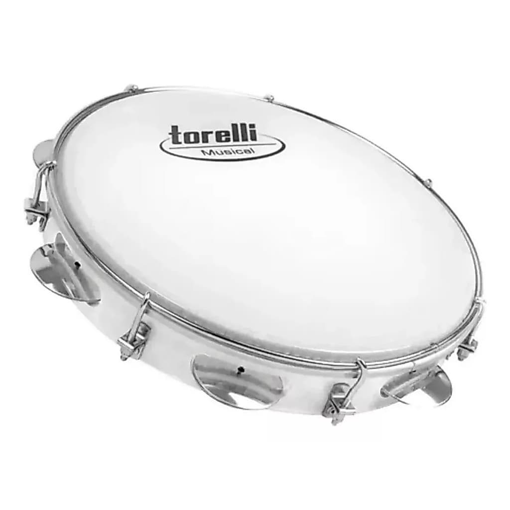 Pandeiro 10 Corpo Abs Torelli Branco Pele De Nylon + Chave