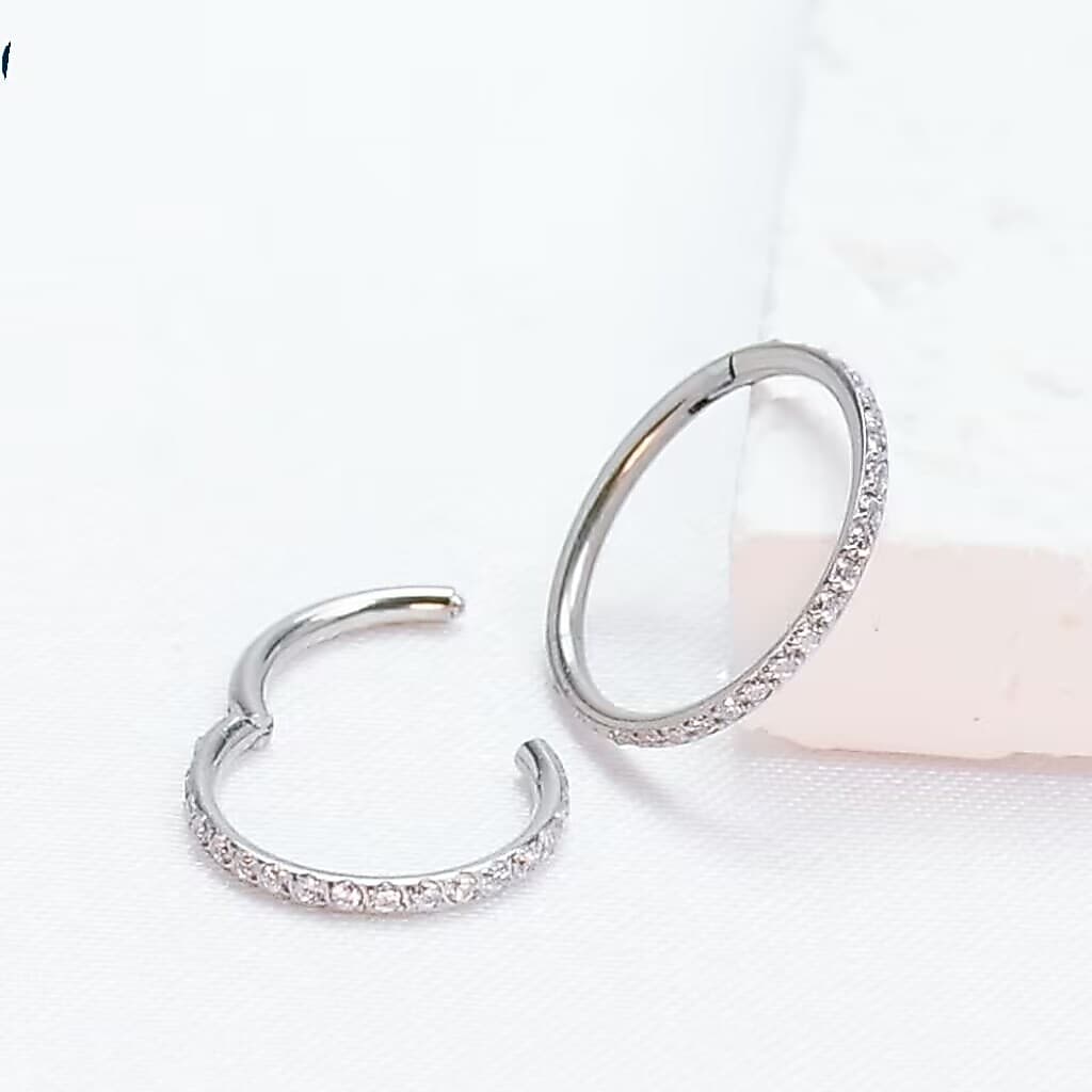 KIT 2 Piercing Argola Clik Aço Cirúrgico Zircônia